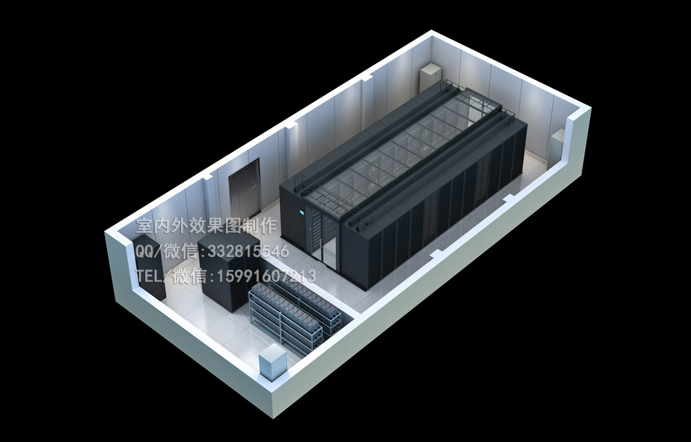 杭州室内俯视图渲染_机房_中控室_玻璃隔断效果图制作图2