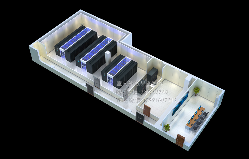 广州科士达机房|施耐德|科华慧云|维缔机房整体效果图制作